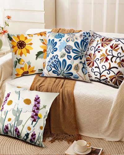 Embroidered Throw Pillow Cover, 18x18 Inch, Abstract - color: Abstract, size: 18" x 18" (Pack of 1)