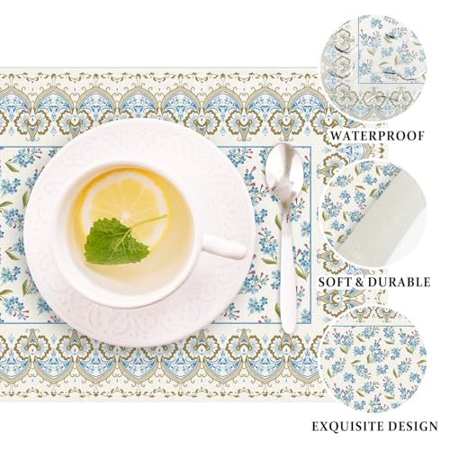 Vintage Floral Placemats with Ornate Gold Trim,12x18 Inch Cute Placemats Spring Table Mats Set of 4 Table Mats for Party Kitchen Dining Decoration-23