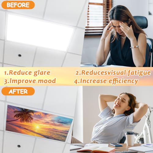 Wiooffen 6 Pcs Fluorescent Light Covers with 60 Magnets Decorative for Classroom Ceiling Light 4 x 2 Feet Magnetic Light Covers Filter Easy Install for Office Hospitals & Home(Orange Beach) - color: Orange Beach