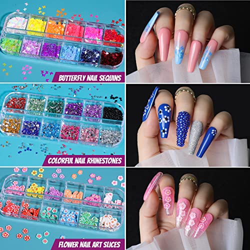 Teenitor Acrylic Fake Nails Kit, Press On Nail Supplies with Clear Coffin Nail Tips Nail Stand Nail Art Brushes Dotting Pen Glitter Sequins Sticker Rhinestones Nail Decorations Press On Nails Kit - color: Pink