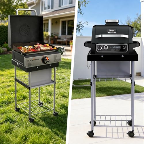 2-in-1 Grill Cart & Prep Table with Storage Shelves for Weber 22" & 18" Kettle Grills, Small Hook-On Grill Side Table, Grill Stand for Blackstone 17" Griddle for Ninja Woodfire Pitboss 150 Series - size: Small