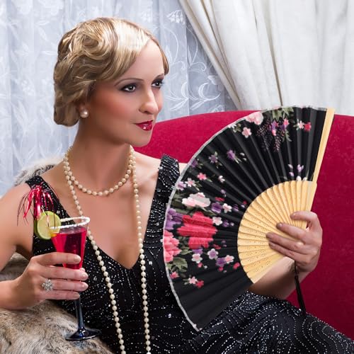 Zonon 4 Pack Hand Held Folding Fans for Women Silk,Japanese Flowers - style: Japanese Flowers