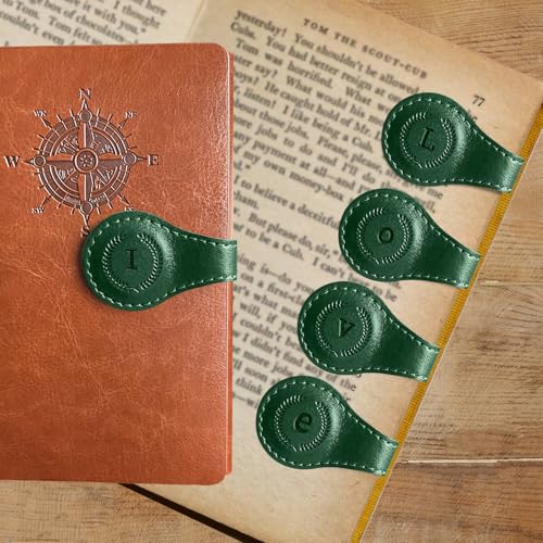 Leather Magnetic Bookmarks, 3D Embossed Alphabet Initial Letter Bookmark, Cute Page Markers for Books, Journals, Planners, Bible, Small Reading Gifts for Women Men, Teachers, Students (Green I) - color: 1pcs Green, size: I