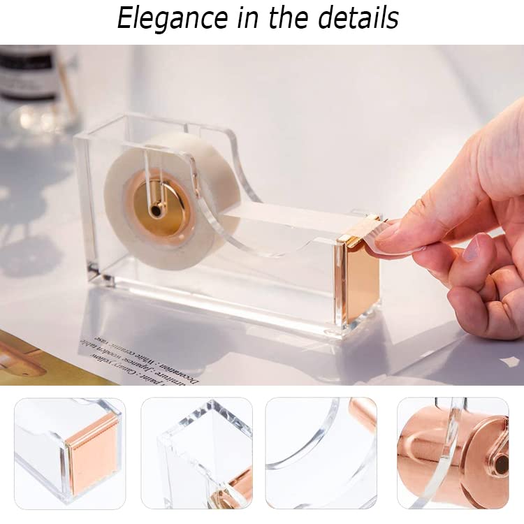Rose Gold Office Supplies and Accessories, Acrylic Stapler, Staple Remover, Tape Holder, Ballpoint Pen, Scissor, Binder Clips, Staples, Phone Holder, Ruler, Transparent Glue and 300 Notes - color: Rose Gold