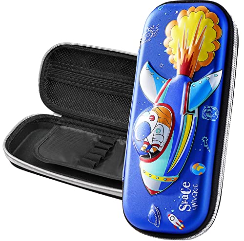 3D Spacecraft Pencil Case for Kids Boys, Waterproof Pencil Box with Compartments Pen Pouch (Blue) - color: Spacecraft