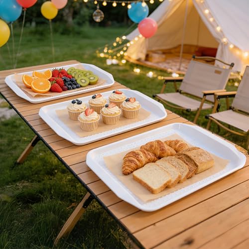 TP 17x12 Inch Plastic Serving Trays Set of 8, Durable Serving Platters with Anti-Slip Dots, BPA-Free Stackable Food Tray for Party, Family Gathering, BBQ,White - color: White, size: 17inch