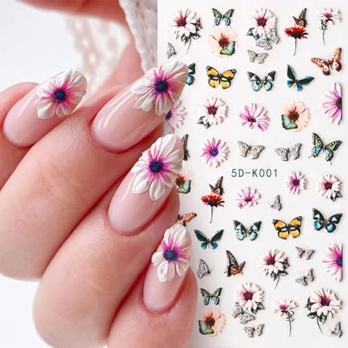 Pink Flower Nail Stickers for Nail Art Nail Decals for Women - color: Colorful-10