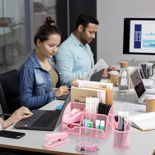 17 IN 1 Office Desk Organizer Set for Back to School Supplies Accessories - color: Pink