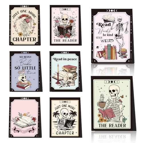 Wxiben Skeleton Magnetic Bookmark Gifts - 8Pcs Skull Flower Bookmarks Magnetic Skeleton Reading Book Mark Magnets Bookmark Page Markers Clip for Women Book Lover Bookish Reader Students Teachers - style: Skeleton Reading