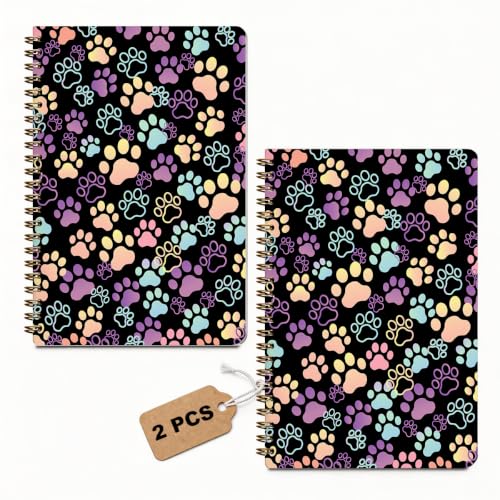 2 Pcs Colorful Dog Paw A5 Spiral Notebook, Cute Cat Paw Journal 160 Pages - color: Multicolour 0212