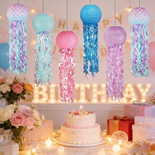 6 Pack Jellyfish Decorations Mermaid Jellyfish Lanterns Jellyfishs Decor - color: Normal, size: 6 Pack （6 Pack Lanterns）