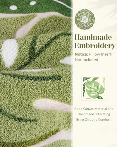Embroidered Throw Pillow Cover, 18x18 Inch, Monstera Leaves - color: Monstera-leaves, size: 18" x 18" (Pack of 1)