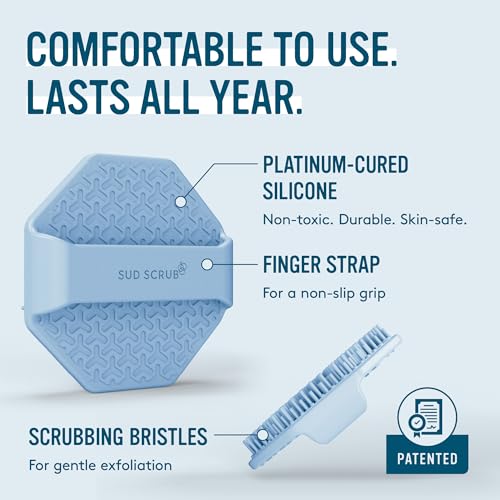 Sud Scrub® Antimicrobial Silicone Face Scrubber, 1 Pack, Gentle Face Exfoliator for Sensitive Skin, Eco Friendly Facial Cleansing Brush, Exfoliating Face Brush for Men and Women (Blue)