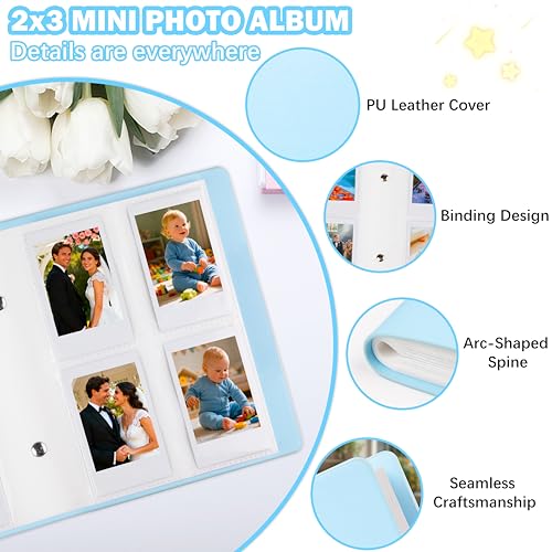 Ruibytree 320 Pockets Album for Instax Mini & Polaroid 2x3" Pictures, Blue - color: Blue