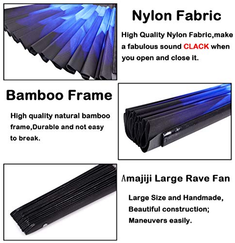 Large Folding Hand Fan Rave Fans, Blue Flowers - color: Blue Flowers
