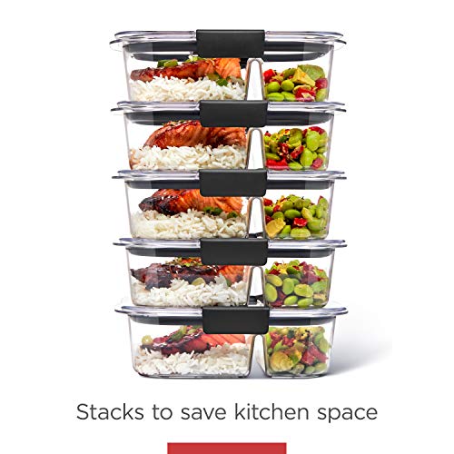 Rubbermaid Brilliance Meal Prep Containers, 2-Compartment Food Storage Containers, 2.85 Cup, 5-Pack, BPA-Free, Clear/Grey - size: 2.85 cup (10-Piece)