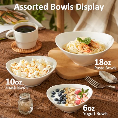 Teocera 6 Inch Ceramic Breakfast Bowls Set of 6, 10 Ounce Small Yogurt Bowls for Salad, Soup, Dessert, Microwave & Dishwasher Safe - White - color: White, size: 10 Ounce