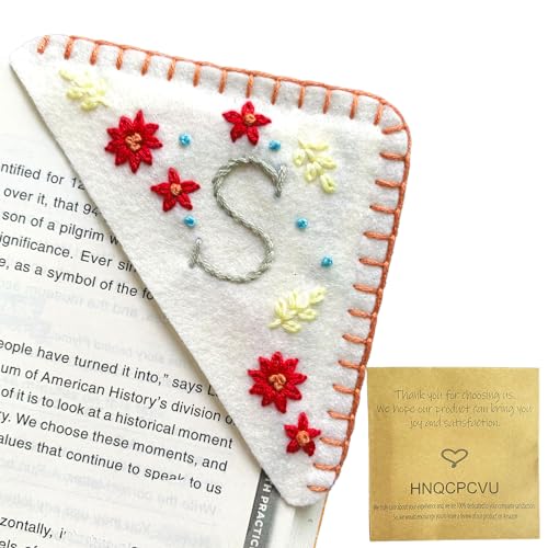 Personalized Hand Embroidered Corner Bookmark, Bookmarks for Women, Personalized Bookmark for Books, Cute Flower Book Mark, Hand Stitch Gift for Women for Book Lovers by HNQCPCVU (S, White) - color: White, size: S