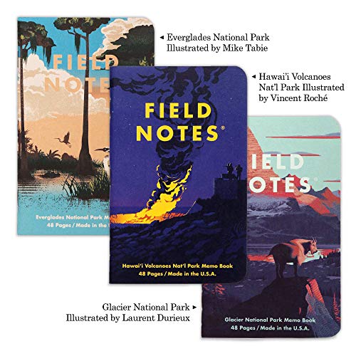 Field Notes: National Parks Series (Series F - Glacier, Hawai'I Volcanoes, Everglades) - Graph Paper Memo Book 3-Pack - 3.5 x 5.5 Inch - color: Series F - Glacier, Hawai'I Volcanoes, Everglades