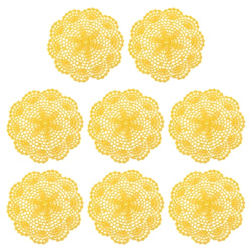 uxcell Crochet Doilies, 8Pcs 8" - Handmade Crochet Cotton Coaster, Round Lace Placemats with Floral Patterns for Wedding Party Decoration (Yellow) - color: Yellow