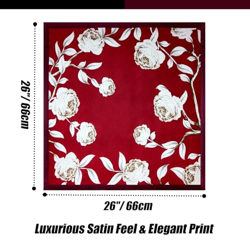 Seawhisper Premium Printed Satin Silk-Like Neck Scarf for Women Square 26" - color: Burgundy