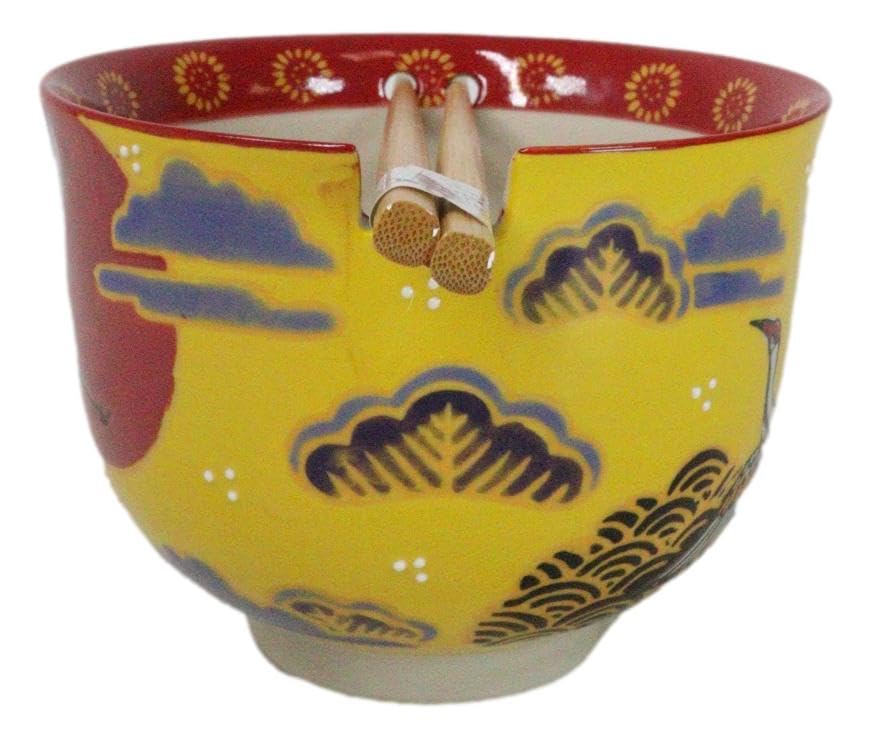 Ebros Gift Artistic Donburi Ramen Udon Noodles Soup Salad 5" D 18Oz Bowl With Bamboo Chopsticks And Built In Rest Set Asian Dining Kitchen Accent (Pair Of Japanese Cranes With Red Moon) - color: Pair Of Japanese Cranes With Red Moon