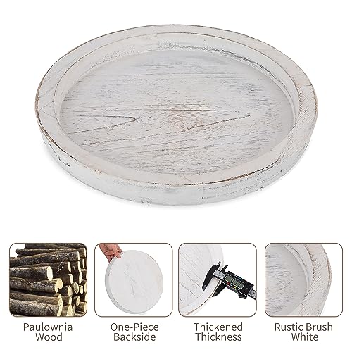 Hanobe Wooden Coffee Table Tray, Decorative Round Candle Holder Plate,White - color: Rustic White-1