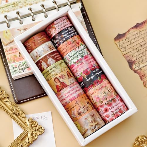 Christian Washi Tape 16 Rolls Aesthetic Decorative Cute Scrapbook Tape - color: Brown Christ