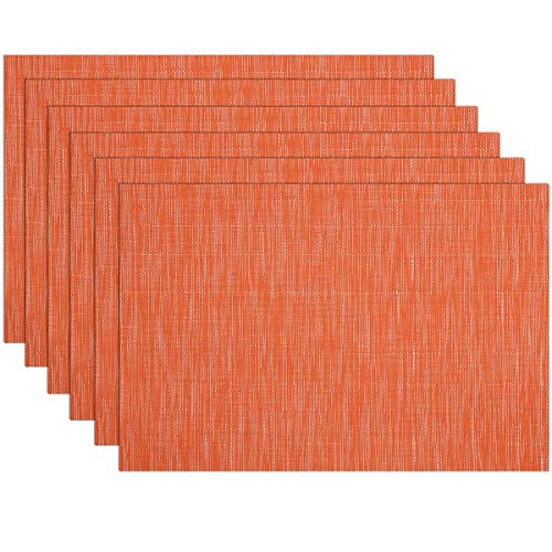 SHACOS Orange Placemats Set of 6 Woven Vinyl Place Mats for Dining Table Indoor Outdoor Wipe Clean Table Mats Thanksgiving Holiday Party Banquet Buffets Table Decor (6, Orange) - color: Orange, size: Set of 6
