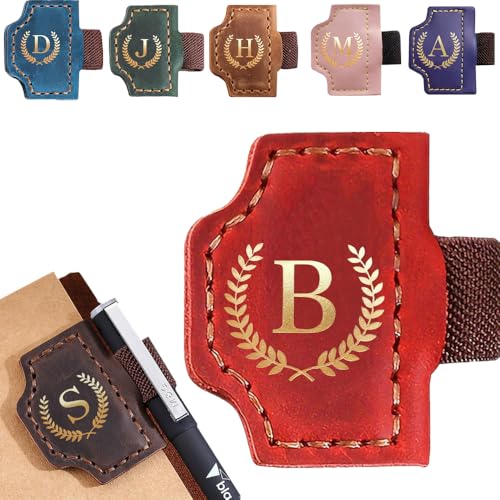 Personalized Mark Bookmark with Pen Holder, Leather Magnetic Book Marker 26 Letters,Custom Initials Page Marks, Gifts for Book Lovers Readers Men Women (Red, B) - color: Red, size: B