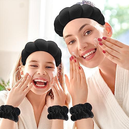 Zkptops Spa Headbands for Women Face Washing Wristband Sponge Makeup,Black - color: Black