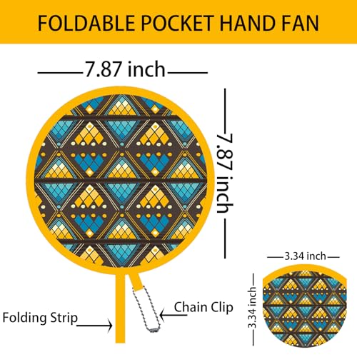 4 Pack Ethnic African Print Folding Hand Fan – Portable Circle Fabric Fan, Boho Ethno Pattern, Lightweight Cooling Fan for Travel, Festival, Beach, Summer Gift (Yellow) - style: Boho Ethno