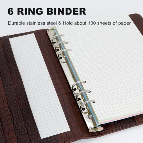 Convend A5/A6 Refillable 6 Ring Faux Leather Binder Cover, Brown Croc - color: Crocodile-brown, size: Luxe-A5