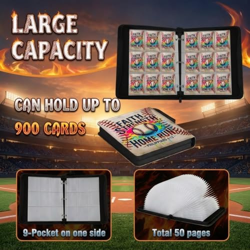 Card Binder 9 Pocket, Colorful Baseball, 900 Cards, PU Leather - color: Colorful Baseball