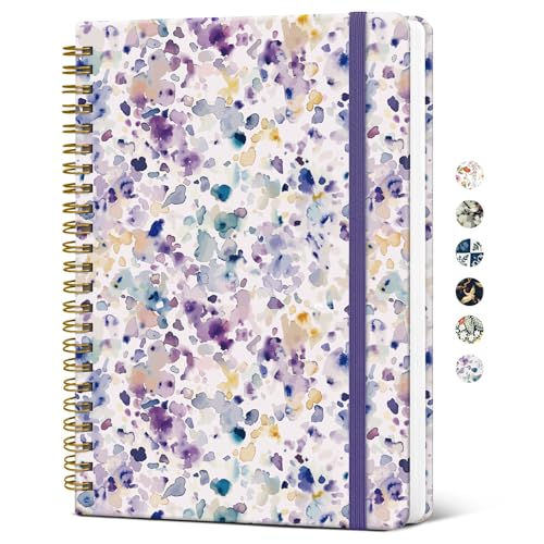 Taja Spiral Lined Journal for Women, Pretty Hardcover Journal Notebook, A5 - color: K-Purple Blocks