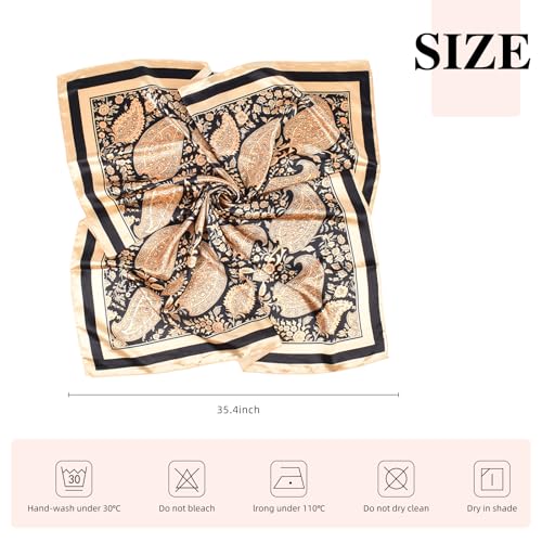 35 Inches Silk Head Scarf-Satin Hair Scarves Silk Bandana Scarf Headscarf for Women's Fashion Scarves - color: Camel-large Cashews