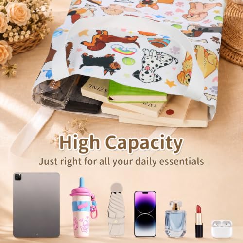 Canvas Tote Bag,Aesthetic Tote Bag,Cute Totebag with Buckle & Pocket,Reusable Canvas Bags,Cat Dogs Gifts for Grocery - color: Dog
