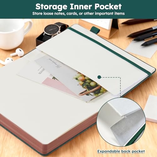 FOCUS DAY A5 Journal Notebook for Women Men, 320 Pages Lined Journaling Notebook with 100GSM Thick Paper, Hardcover Leather Note book for Work Writing Note Taking Diary, School, 5.7'' X 8.4'', Green - color: 10.Green, size: A5