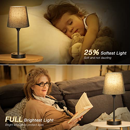 Black Bedside Lamps Set 2 for Bedroom - Dimmable Touch, USB C+A, AC Outlet - color: Black