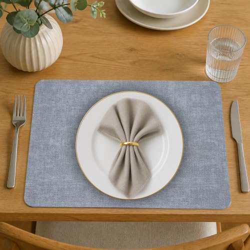 Placemats Set of 6 with Napkins and Rings - Washable Faux Leather Table Mat - color: Gray, size: Placemats Set of 6