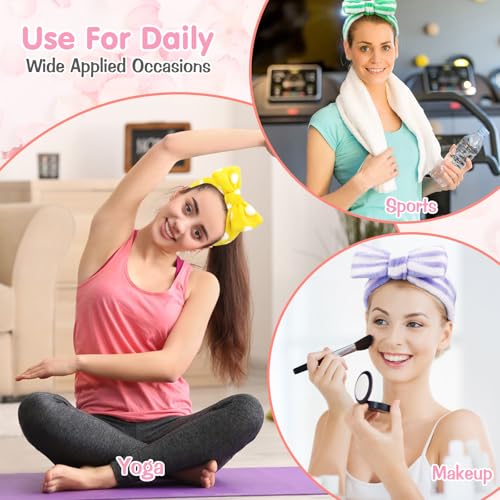 6 Pack Spa Headband for Women Skincare Makeup Headband Soft Bow Hairband - color: Tie-dye purple, yellow, blue, pink, green, purple with dot or stripe