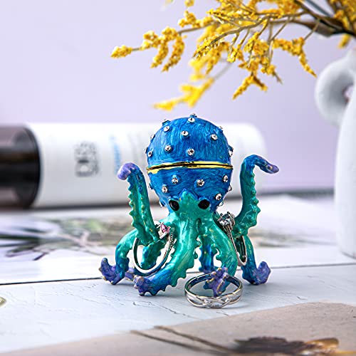 YU FENG Octopus Trinket Box Hinged Jewelry Organizer Sea Animal Figurine - color: Octopus