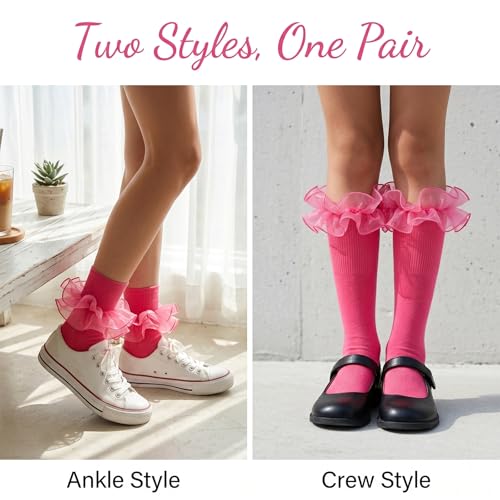 Big Ruffle Socks Women(Size 5-11) Turn Cuff Cotton Lace Frilly Socks - color: White,pink,light Pink,red, size: 9-11