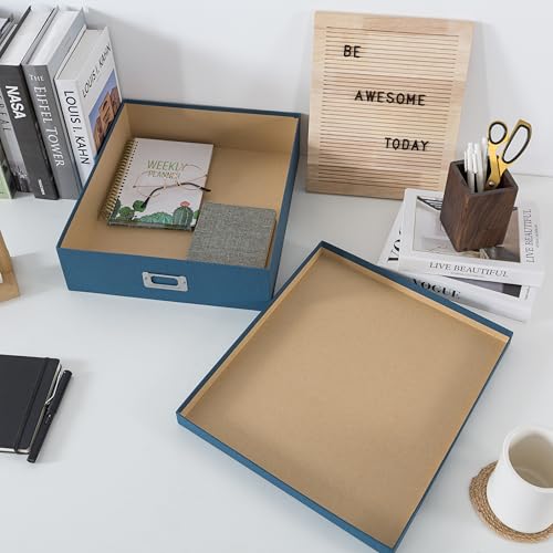Soul & Lane - Blue Scrapbook Photo Storage Box with Lid, 14.8x13x3.7 In - color: Blue