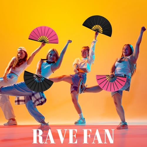 Maitys 2 Pack Foldable Fans for Rave Dancing,Bright Color,Simple Pattern - color: Bright Color, style: Simple Pattern