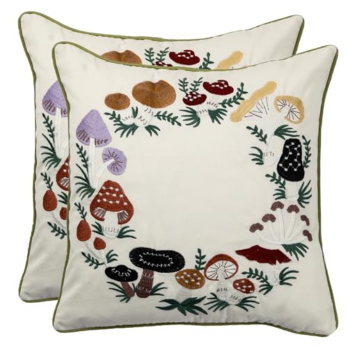 Embroidered Throw Pillow Covers 18x18 Set of 2 Mushroom - color: Mushrooms