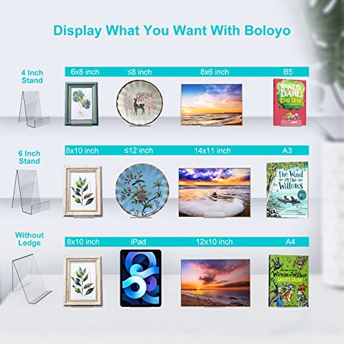 Boloyo Acrylic Book Stand with Ledge,4PC 4 Inch Clear Acrylic Display Easel Transparent Display Stand Holder Tablet Holder for Displaying Books,Magazine,Plate,Pictures,Artworks, CDs - size: 4 inch(4PC)