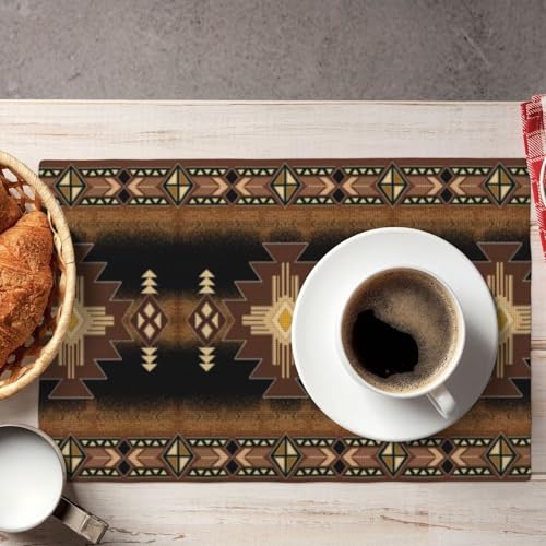 Aztec Southwest Placemats Rectangle Linen Table Placemet Set of 4 - color: Terracotta, size: Set of 4