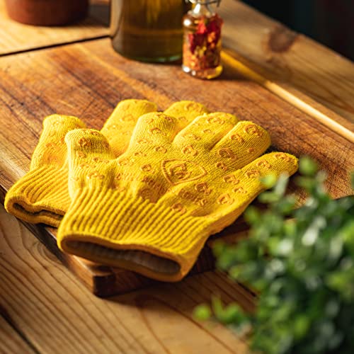 Grill Armor Oven Gloves with Fingers – 932°F Heat, Fire & Cut Resistant Mitts for BBQ, Grill, Cooking, Grilling, Baking, Smoker & Fire Pit - color: Yellow, size: One Size Fits Most Standard Cuff