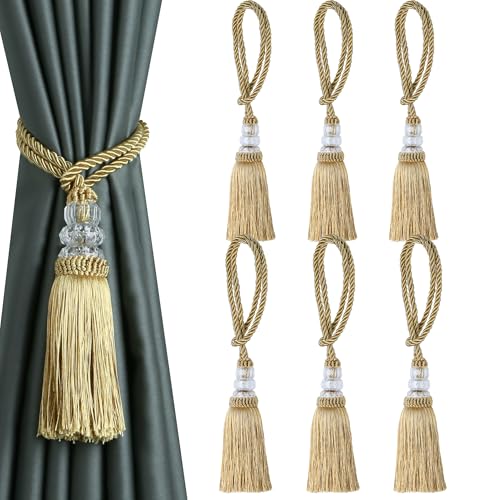 6 Pack Curtain Tiebacks with Tassel, Gold - color: Gold, size: 6